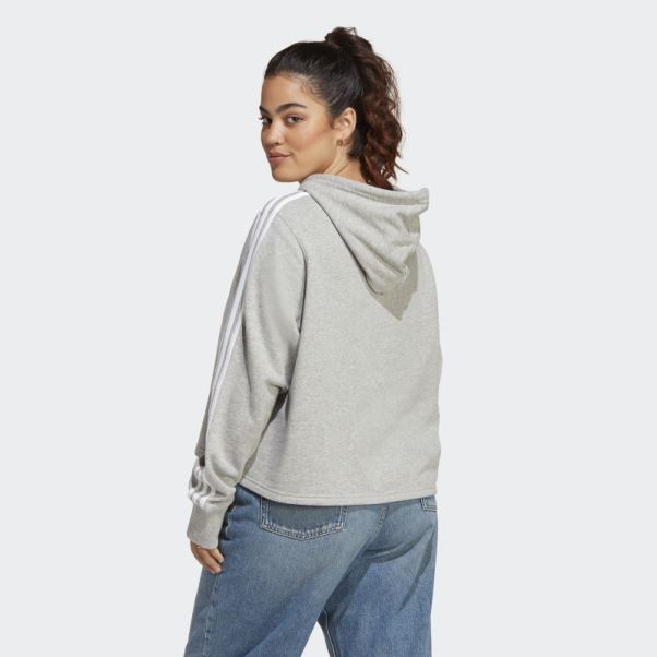 Sweat à Capuche Court En Molleton à 3 Bandes Essentials (taille Plus) Adidas Gris Moyen