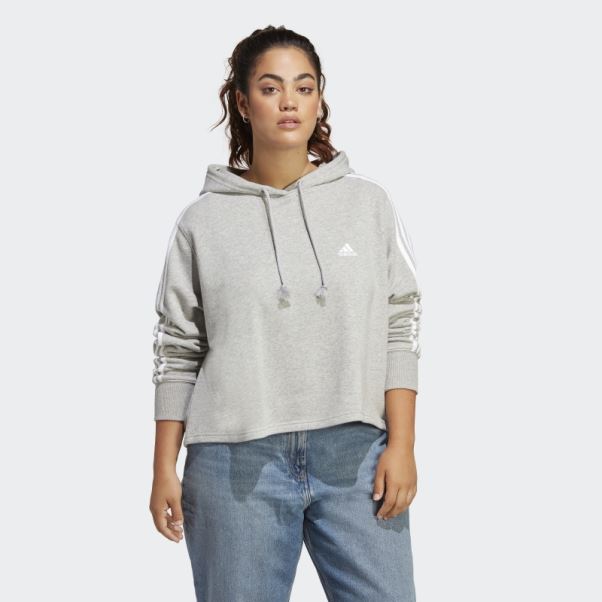 Sweat à Capuche Court En Molleton à 3 Bandes Essentials (taille Plus) Adidas Gris Moyen