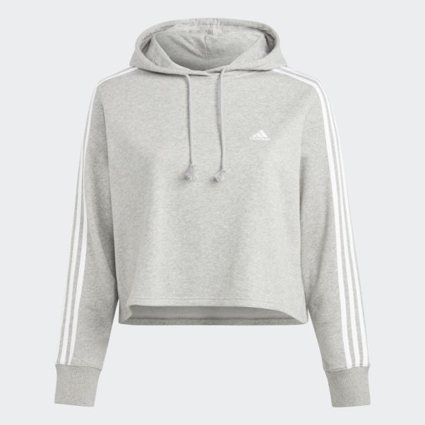 Sweat à Capuche Court En Molleton à 3 Bandes Essentials (taille Plus) Adidas Gris Moyen