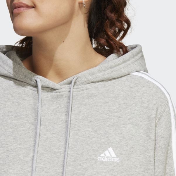 Sweat à Capuche Court En Molleton à 3 Bandes Essentials (taille Plus) Adidas Gris Moyen