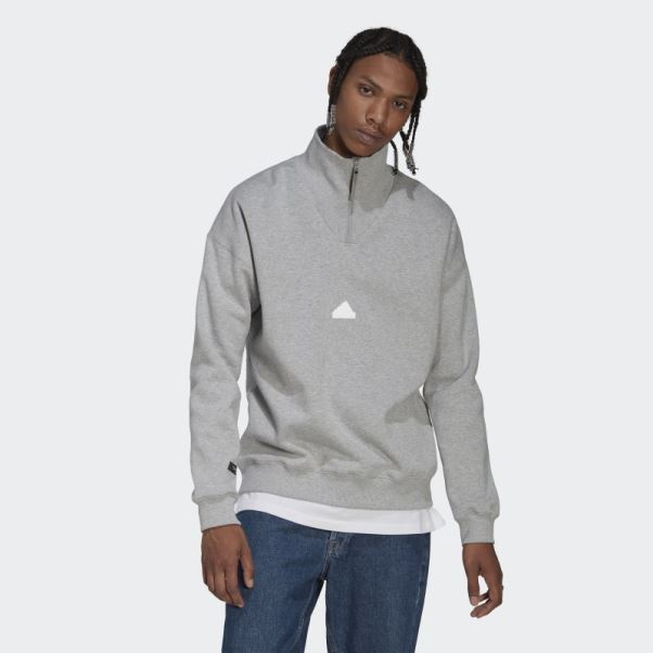 Sweat 1/4 Zip Gris Moyen Adidas