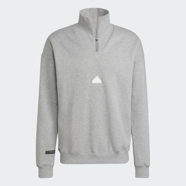 Sweat 1/4 Zip Gris Moyen Adidas
