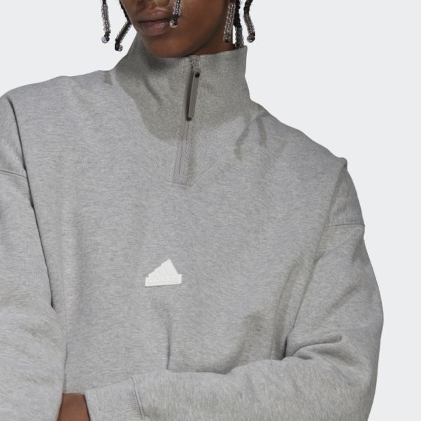 Sweat 1/4 Zip Gris Moyen Adidas