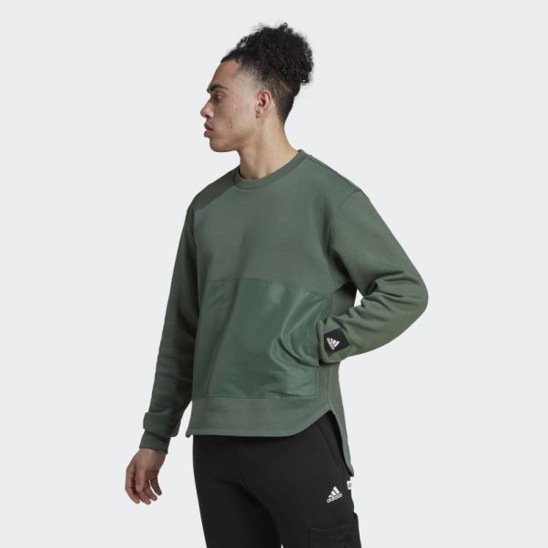 Sweat Ras Du Cou Tissé Polaire Adidas Vert Oxyde