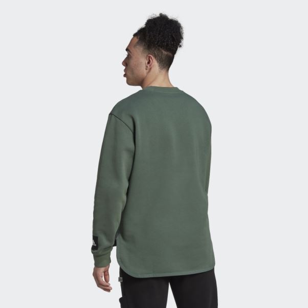Sweat Ras Du Cou Tissé Polaire Adidas Vert Oxyde