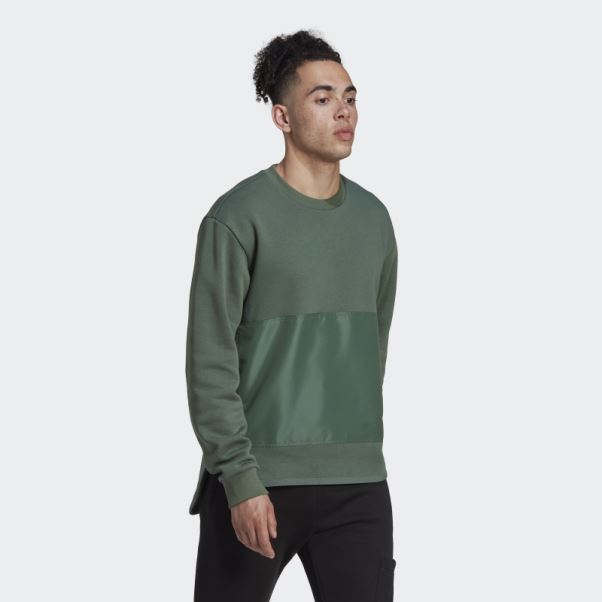 Sweat Ras Du Cou Tissé Polaire Adidas Vert Oxyde