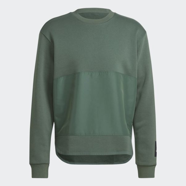 Sweat Ras Du Cou Tissé Polaire Adidas Vert Oxyde