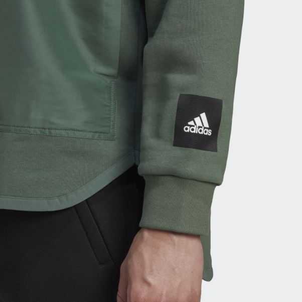 Sweat Ras Du Cou Tissé Polaire Adidas Vert Oxyde