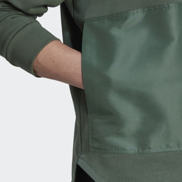 Sweat Ras Du Cou Tissé Polaire Adidas Vert Oxyde