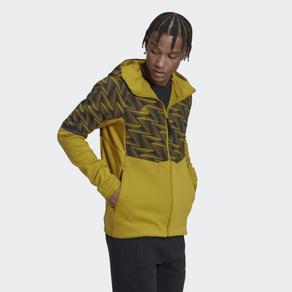 Sweat à Capuche Entièrement Zippé Adidas Olive Conçu Pour Gameday