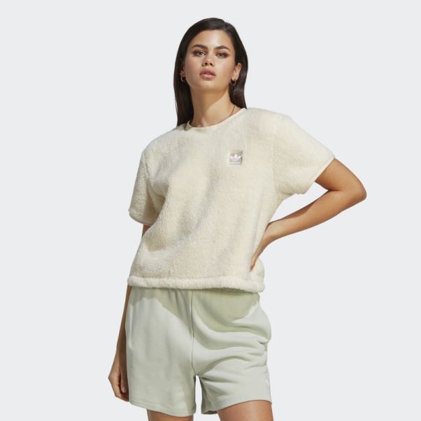 T-shirt Blanc Adidas Essentials+ Duveteux