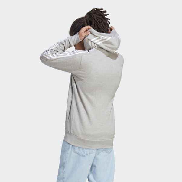 Adidas Essentials French Terry 3-stripes Full-zip Hoodie Blanc Chaud