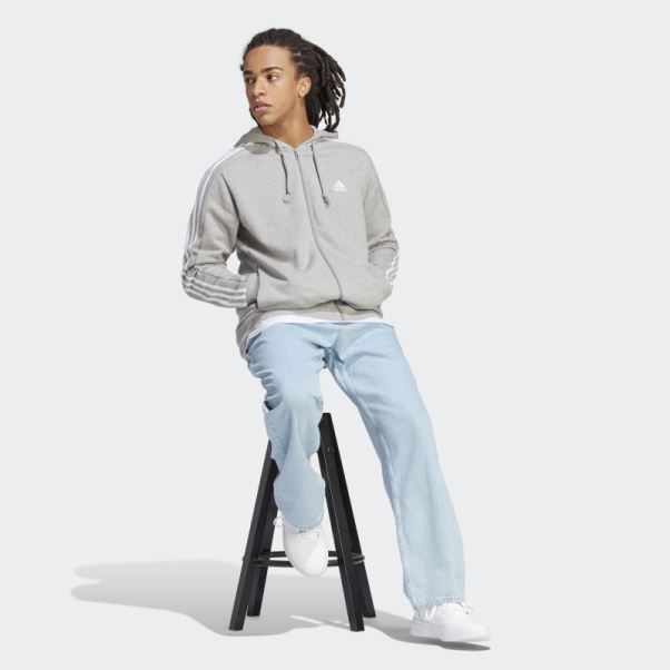 Adidas Essentials French Terry 3-stripes Full-zip Hoodie Blanc Chaud
