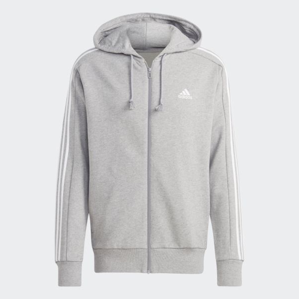 Adidas Essentials French Terry 3-stripes Full-zip Hoodie Blanc Chaud