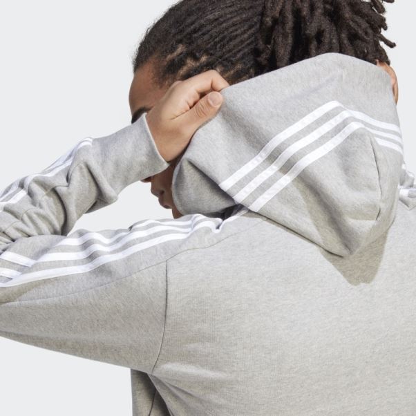 Adidas Essentials French Terry 3-stripes Full-zip Hoodie Blanc Chaud