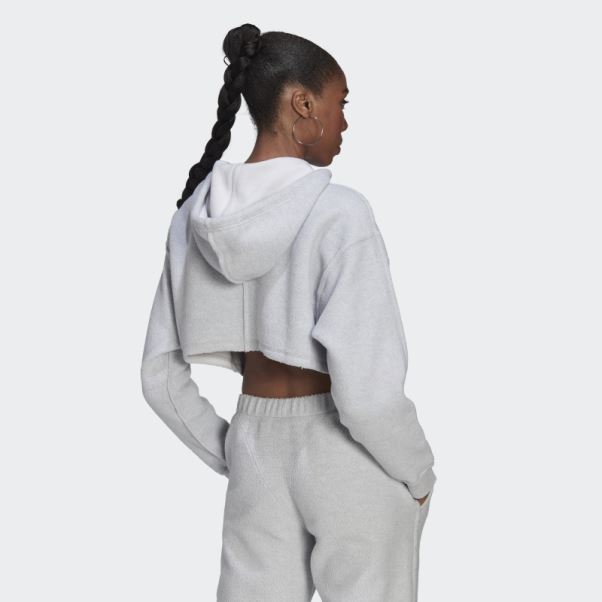 Sweat à Capuche Court Zippé Loungewear Adidas Gris Clair Chiné