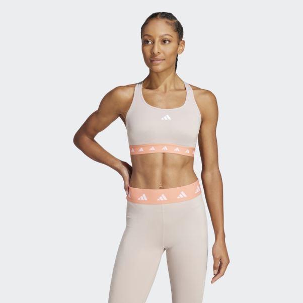 Soutien-gorge Techfit à Maintien Moyen Powerreact Training Adidas Taupe