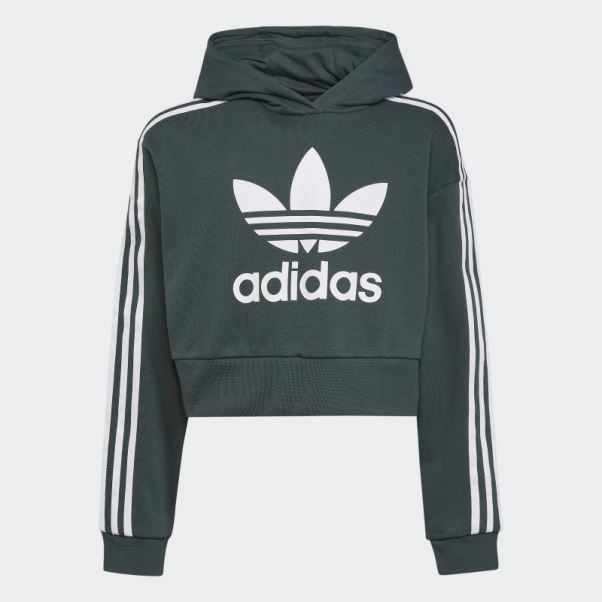 Adidas Sweat à Capuche Court Adicolor Vert Minéral