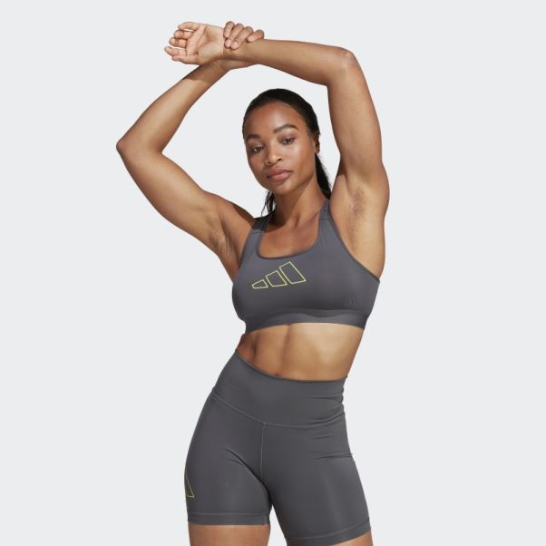 Soutien-gorge Gris Adidas Powerreact Hyperbright à Maintien Moyen