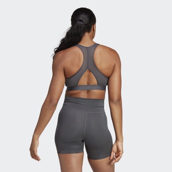 Soutien-gorge Gris Adidas Powerreact Hyperbright à Maintien Moyen