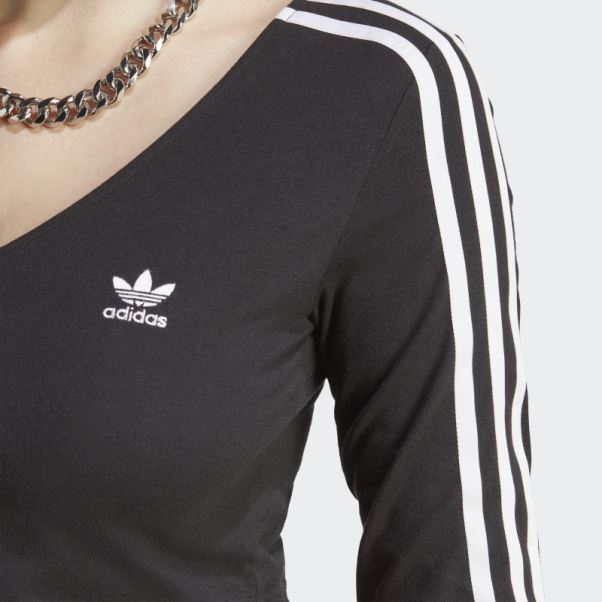 Adidas Adicolor Classics 3-stripes Bouton Haut à Manches Longues Noir