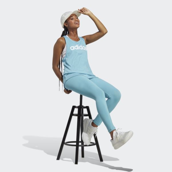 Legging Taille Haute Logo Adidas Essentials Bleu