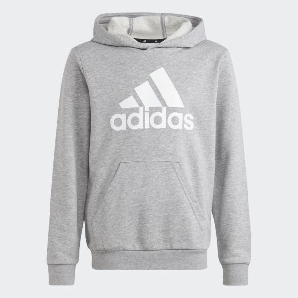 Adidas Sweat à Capuche En Coton Gris Moyen Gros Logo Essentials
