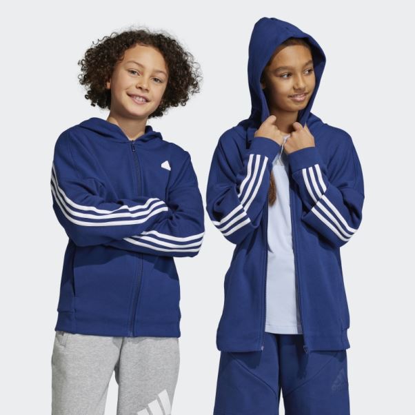 Haut De Survêtement à Capuche Zippé à 3 Bandes Adidas Future Icons Bleu Foncé