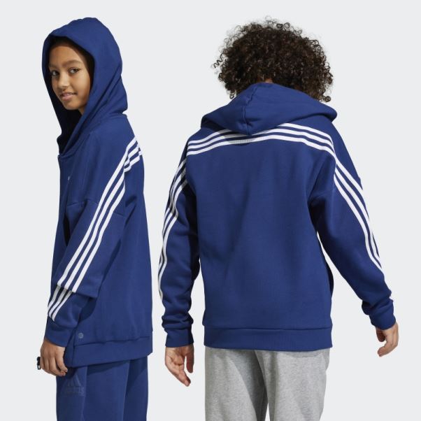 Haut De Survêtement à Capuche Zippé à 3 Bandes Adidas Future Icons Bleu Foncé