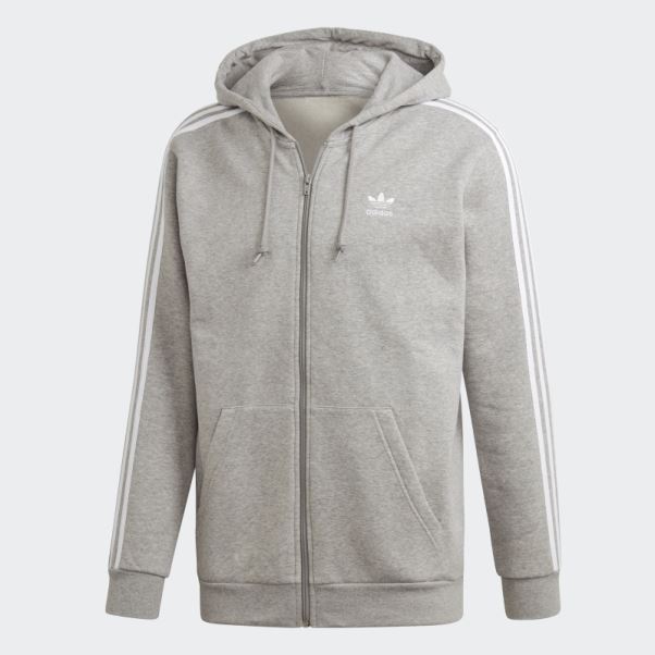 Adidas Sweat à Capuche Gris Moyen 3 Bandes