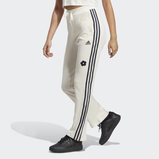 Pantalon De Jogging Taille Haute Blanc à 3 Bandes Avec Empiècements De Fleurs En Chenille Adidas