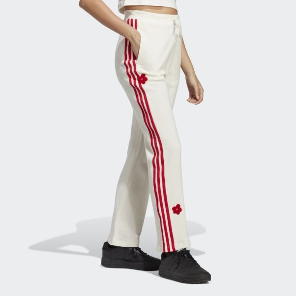 Pantalon De Jogging Taille Haute Blanc à 3 Bandes Avec Empiècements De Fleurs En Chenille Adidas