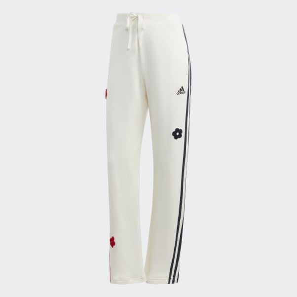 Pantalon De Jogging Taille Haute Blanc à 3 Bandes Avec Empiècements De Fleurs En Chenille Adidas