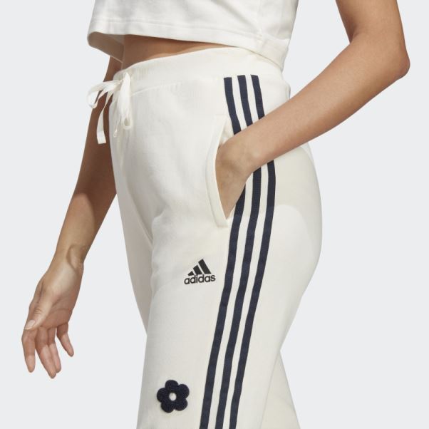 Pantalon De Jogging Taille Haute Blanc à 3 Bandes Avec Empiècements De Fleurs En Chenille Adidas