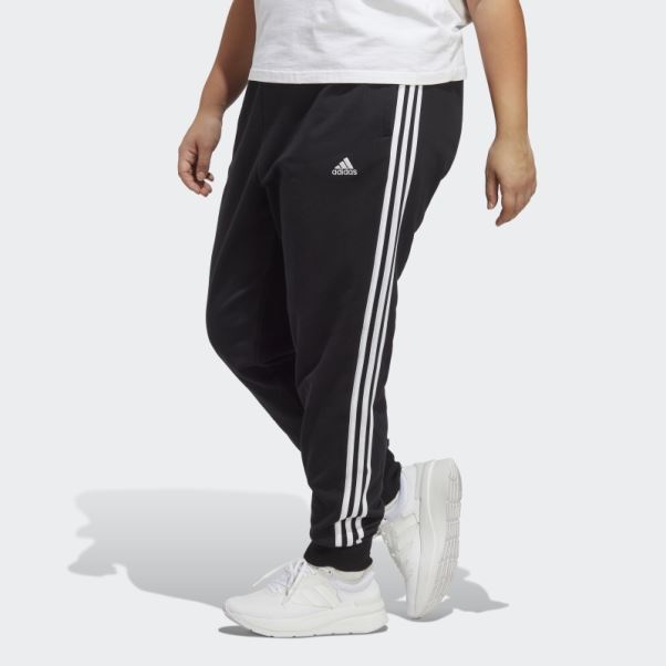 Pantalon à Revers En Molleton à 3 Bandes Essentials (taille Plus) Noir Adidas