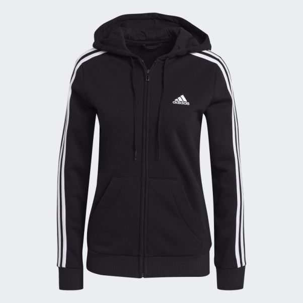 Sweat à Capuche Noir Adidas Essentials Fleece 3-stripes Full Zip