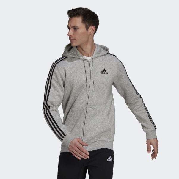 Sweat à Capuche Zippé En Polaire 3 Bandes Essentials Gris Moyen Adidas