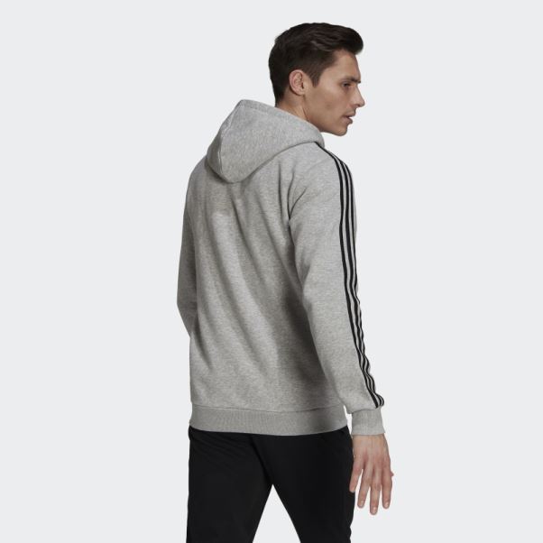 Sweat à Capuche Zippé En Polaire 3 Bandes Essentials Gris Moyen Adidas
