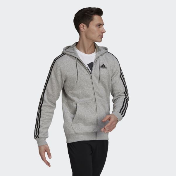 Sweat à Capuche Zippé En Polaire 3 Bandes Essentials Gris Moyen Adidas