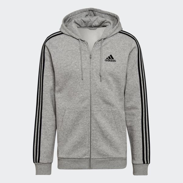 Sweat à Capuche Zippé En Polaire 3 Bandes Essentials Gris Moyen Adidas