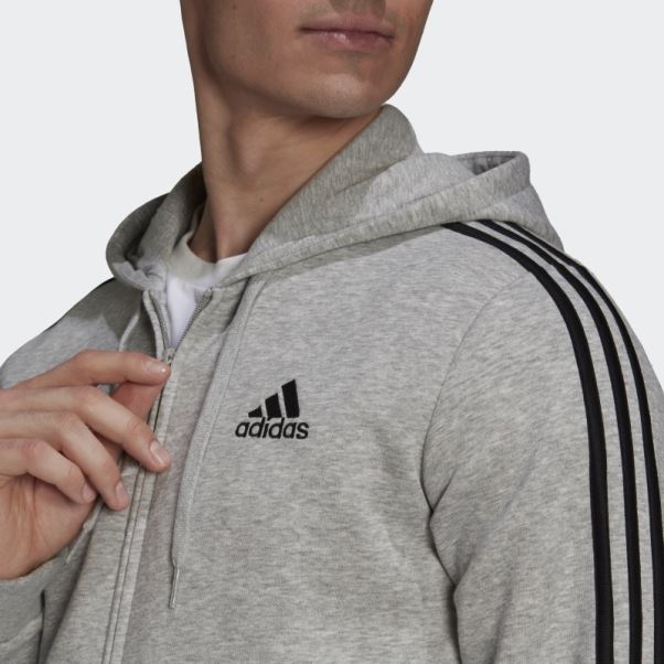 Sweat à Capuche Zippé Gris Moyen Adidas Essentials Fleece 3-stripes