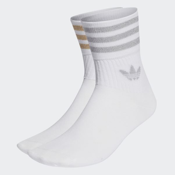 2 Paires De Chaussettes Mi-hautes Pailletées Blanches Adidas