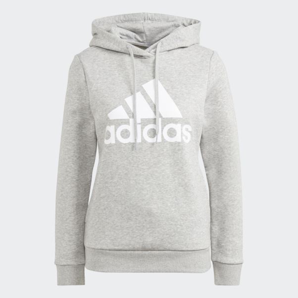 Sweat à Capuche Gris Moyen Adidas Essentials Logo Polaire