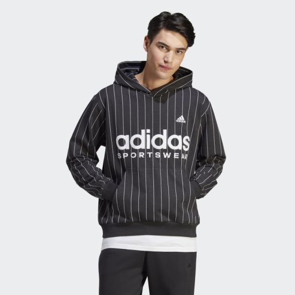 Adidas Sweat à Capuche Noir En Polaire à Fines Rayures