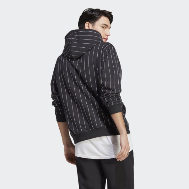 Adidas Sweat à Capuche Noir En Polaire à Fines Rayures