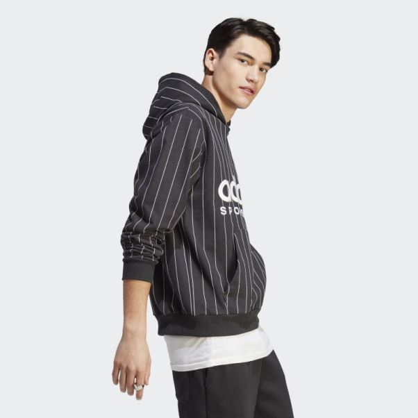 Adidas Sweat à Capuche Noir En Polaire à Fines Rayures