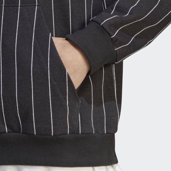 Adidas Sweat à Capuche Noir En Polaire à Fines Rayures