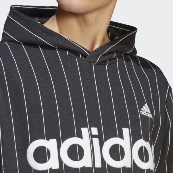 Adidas Sweat à Capuche Noir En Polaire à Fines Rayures