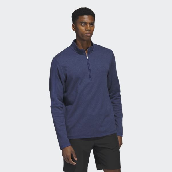 Pull Quart De Zip 3 Bandes Bleu Marine Adidas