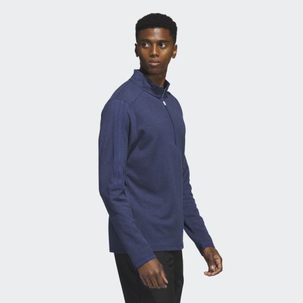 Pull Quart De Zip 3 Bandes Bleu Marine Adidas